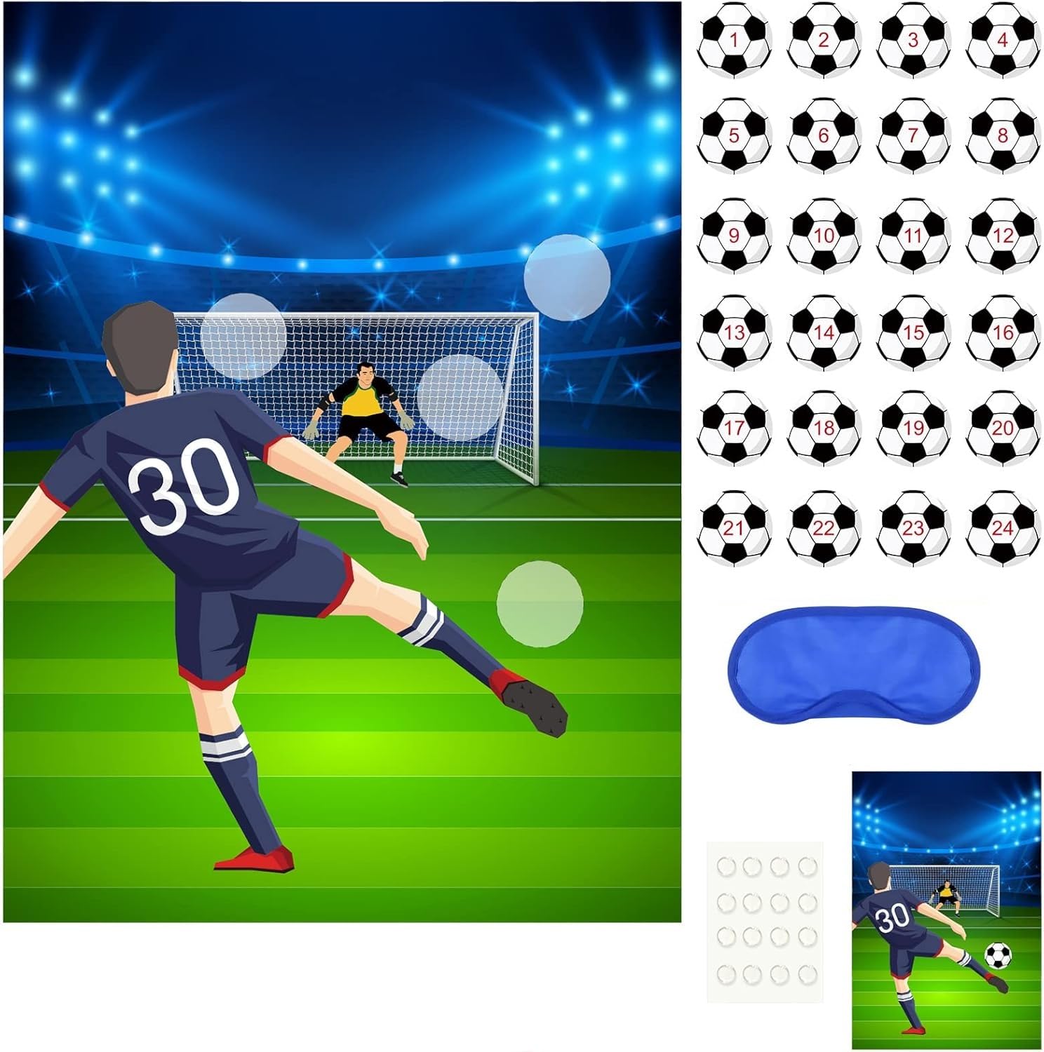 PLULON Soccer Party Games for Kids Pin The Soccer on The Goal Birthday Party Games Football Poster with Soccer Ball Stickers for Soccer Birthday Party Supplies Classroom Family Activities
