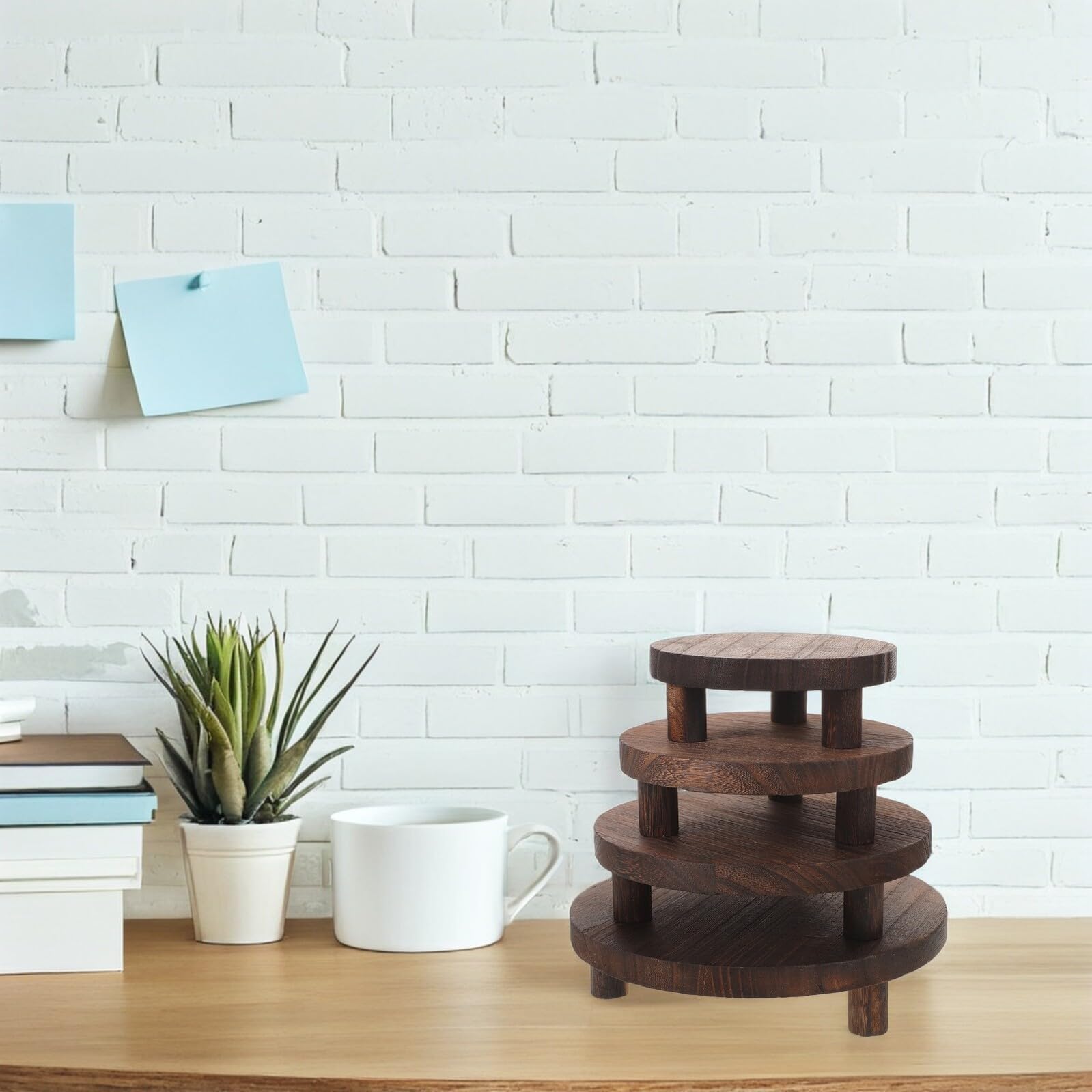 DOITOOL 4pezzi Espositore in Legno Naturale da Design Rotondo Stile Fattoria Supporto per Vasi Oggetti Decorativi Artigianato e Gioielli Base Solida per Esposizione da Tavolo