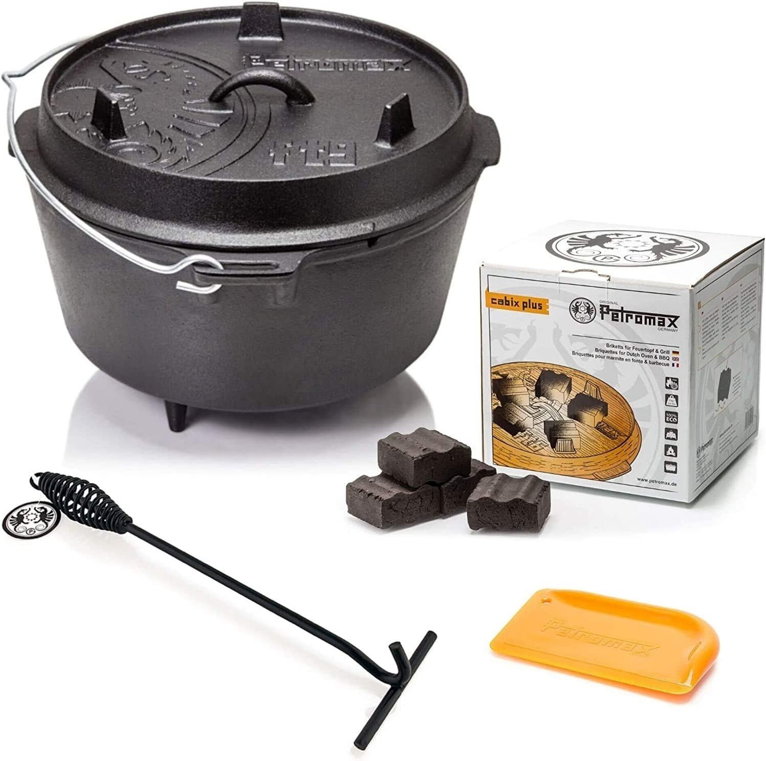 Petromax Foyer ft4.5 Set de démarrage pour marmite avec pieds + charbon + lève-couvercle + grattoir