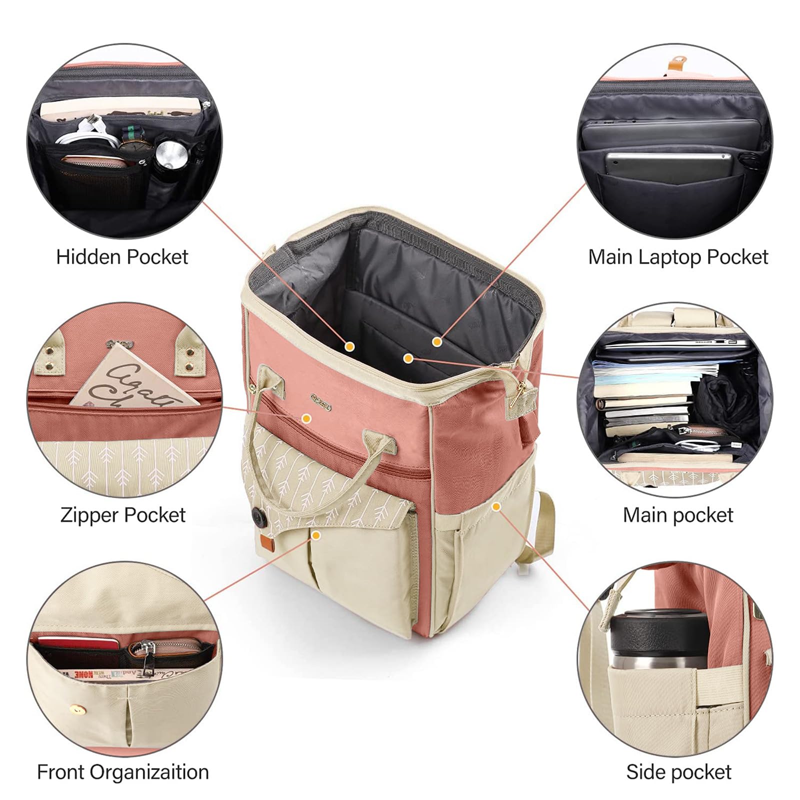 Zaino da donna, per laptop, zaino per la scuola, per ragazze, con porta di ricarica USB