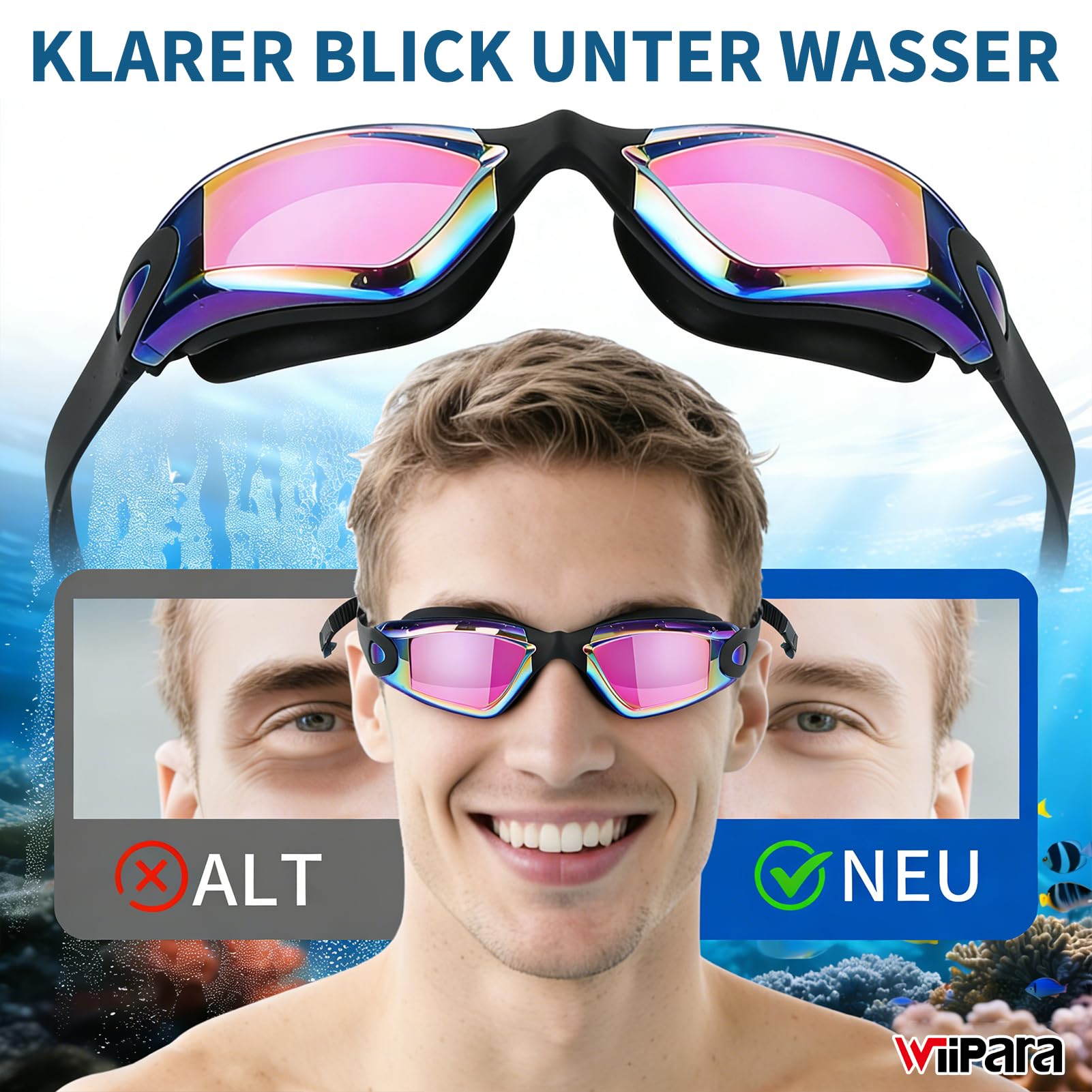 Schwimmbrille Unisex für Erwachsene, Profi Taucherbrillen | UV-Schutz, Antibeschlag, Anti-Leck, Klare Sicht, Schwimmbrille für Herren & Damen, Swimming Goggles mit weichen Nasenstegen