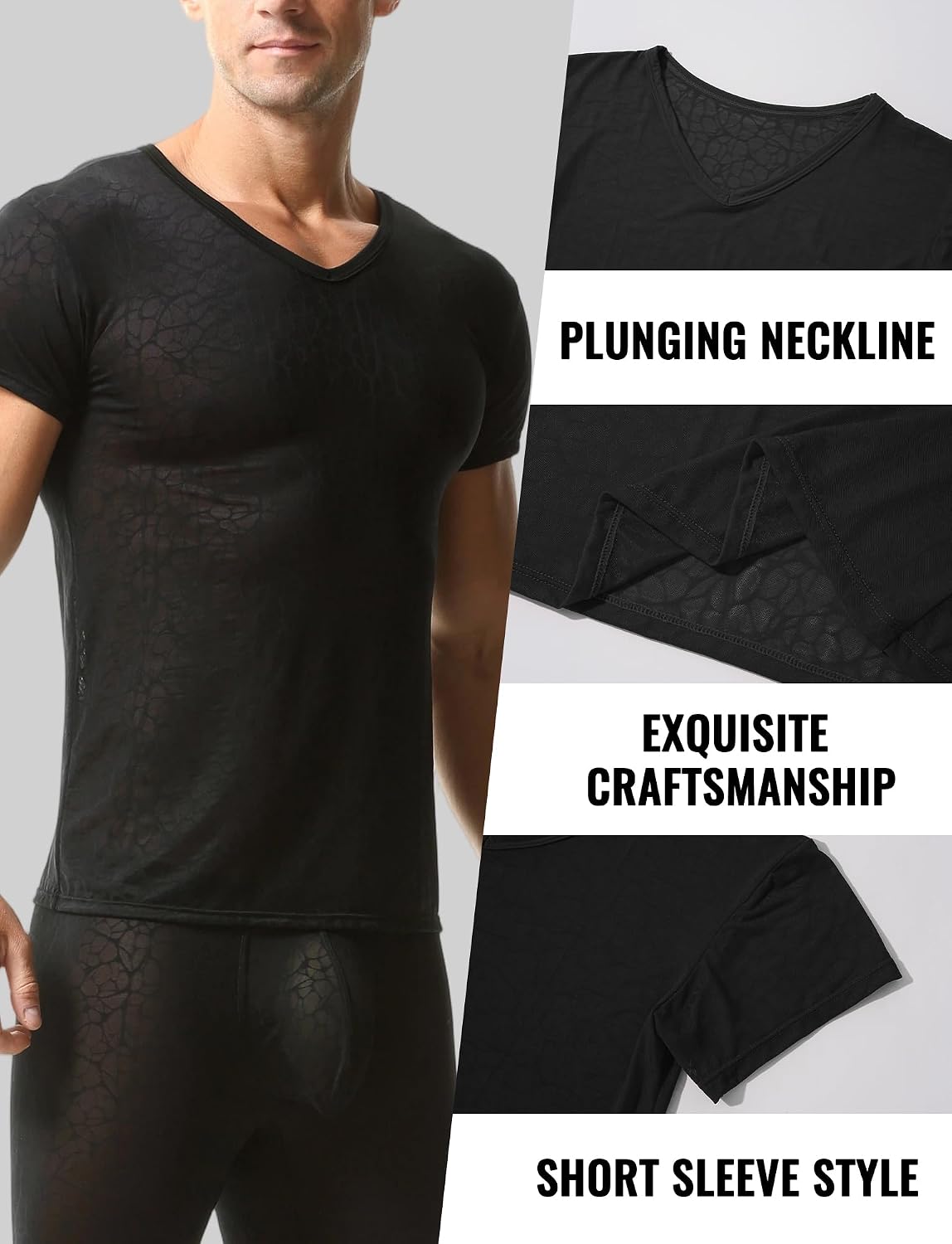SEAUR Mens Sheer Mesh T Shirt See Through Short Sleeves Muscle Tee Tops Breathable Transparent Workout Undershirt Clubwear