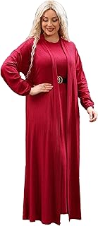 طقم نسائي من الفيسكوز المحزز للنساء، مصنوع من الفيسكوز، باللون الأحمر، مقاس كبير، بتصميم أنيق، مكون من فستان وكارديجان طويل
