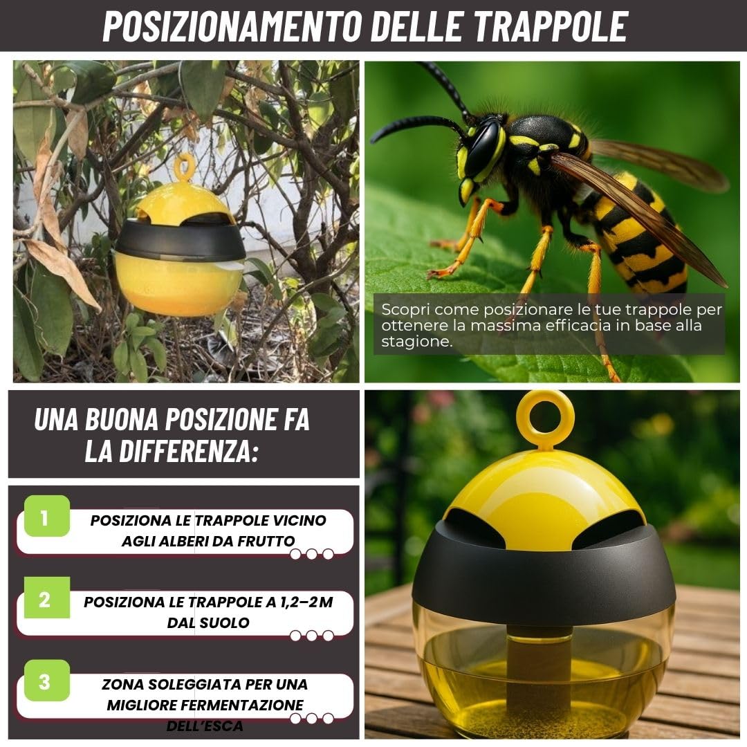 Trappole per vespe esterne | Trappola per appendere o posizionare | Soluzione anti-vespe | Trappola riutilizzabile contro vespe | senza esca attrattiva di vespe | ecologica.