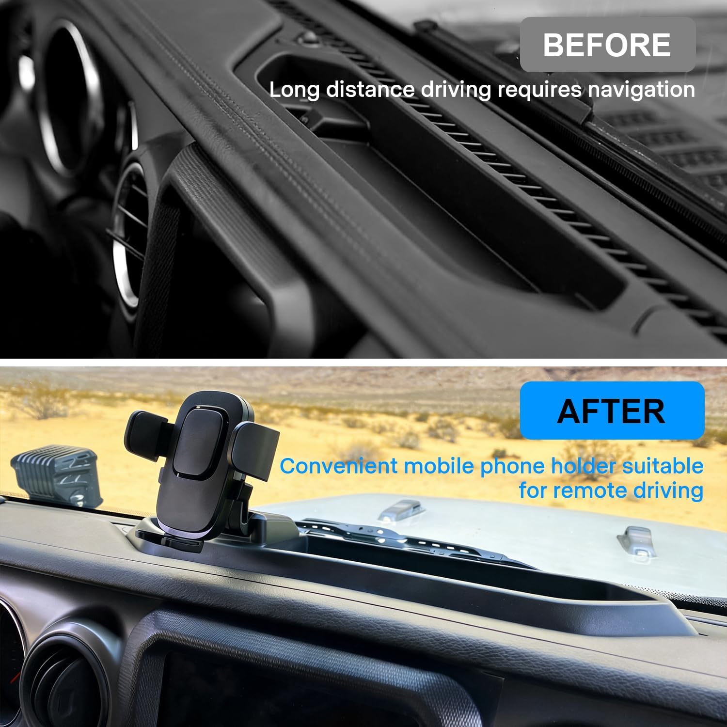 Phone Holder with Storage Tray Compatible with Jeep Wrangler JL 2018-2024 JLU & Gladiator 2020+, Dashboard Phone Mount Accessories