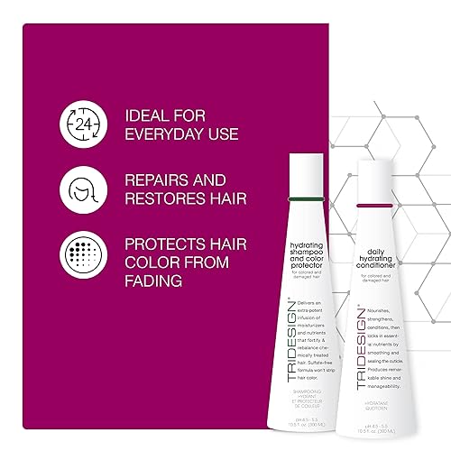 Miniatura 2 de TRI - Champú hidratante diario y protector de color y acondicionador hidratante para cabello seco y dañado para proteger, reparar y restaura la