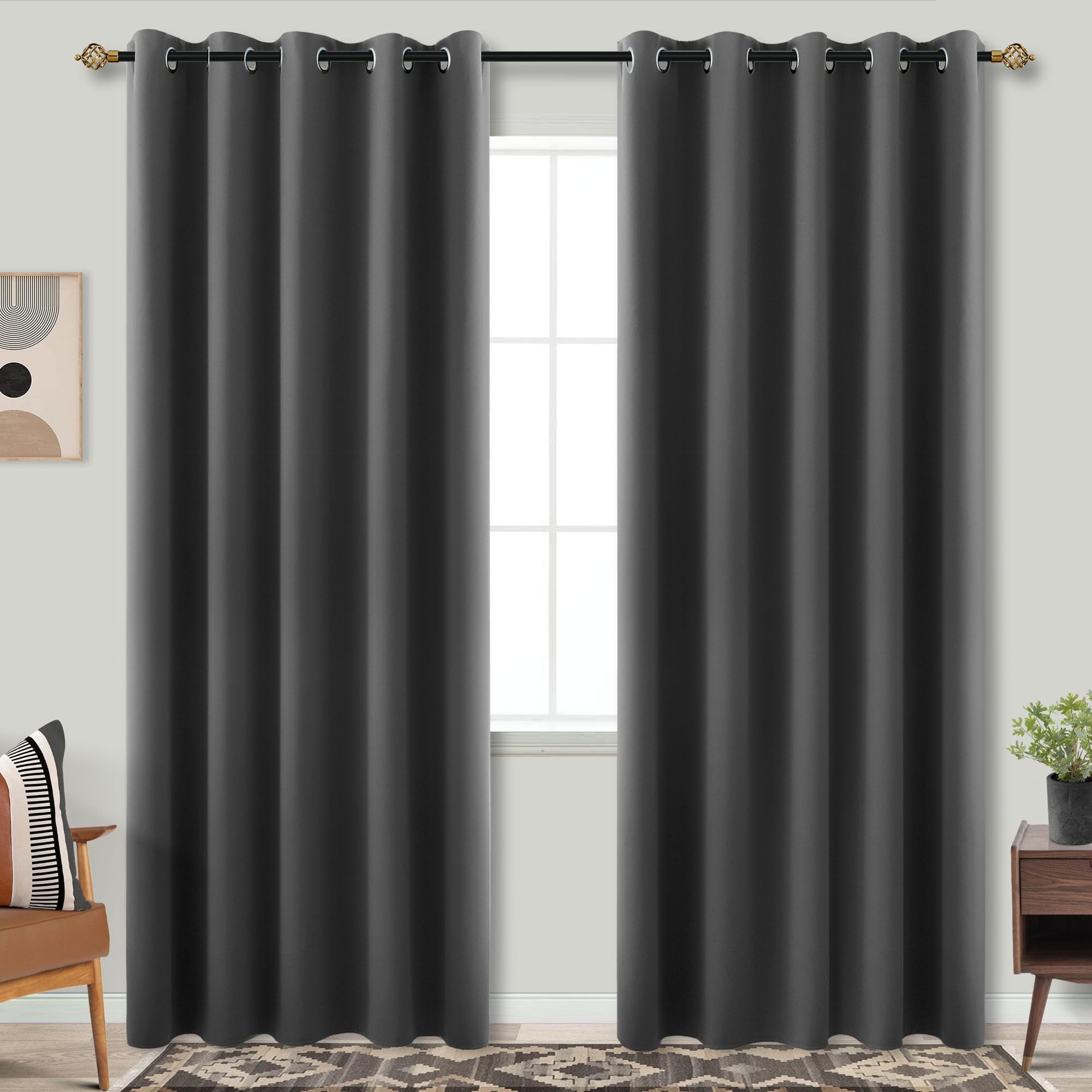 Mrs.Naturall Extra Wide Blackout Curtains 90 Inches Long,Set of 2 72x90 Total Width 144 Inch Thermal Insulated Drapes for Living Room,Dark Grey