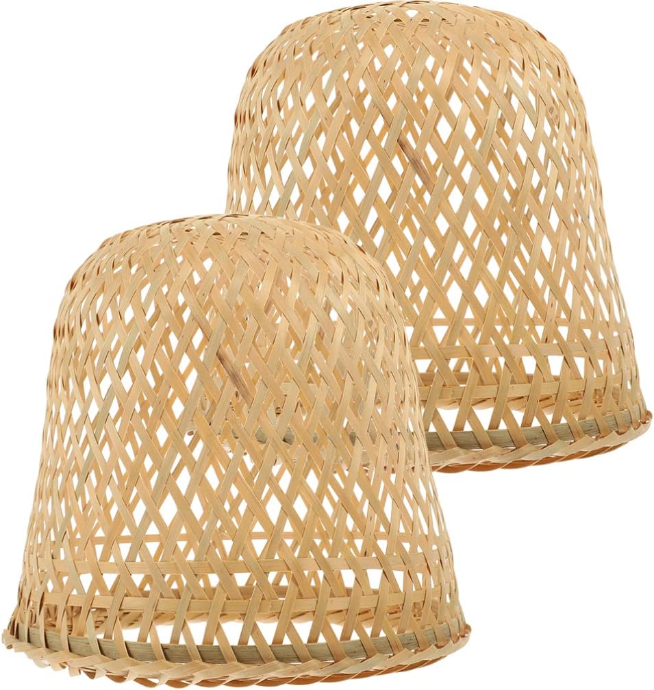 Beavorty 2pcs Woven Bamboo Pendant Light Lampshade Rustic Woven Bamboo Lampshade for Home Decor