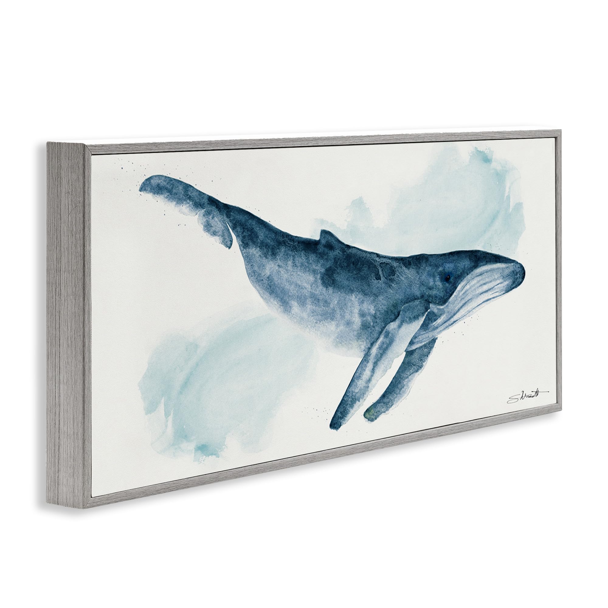 Stupell Industries Pintura em aquarela azul animal marinho baleia