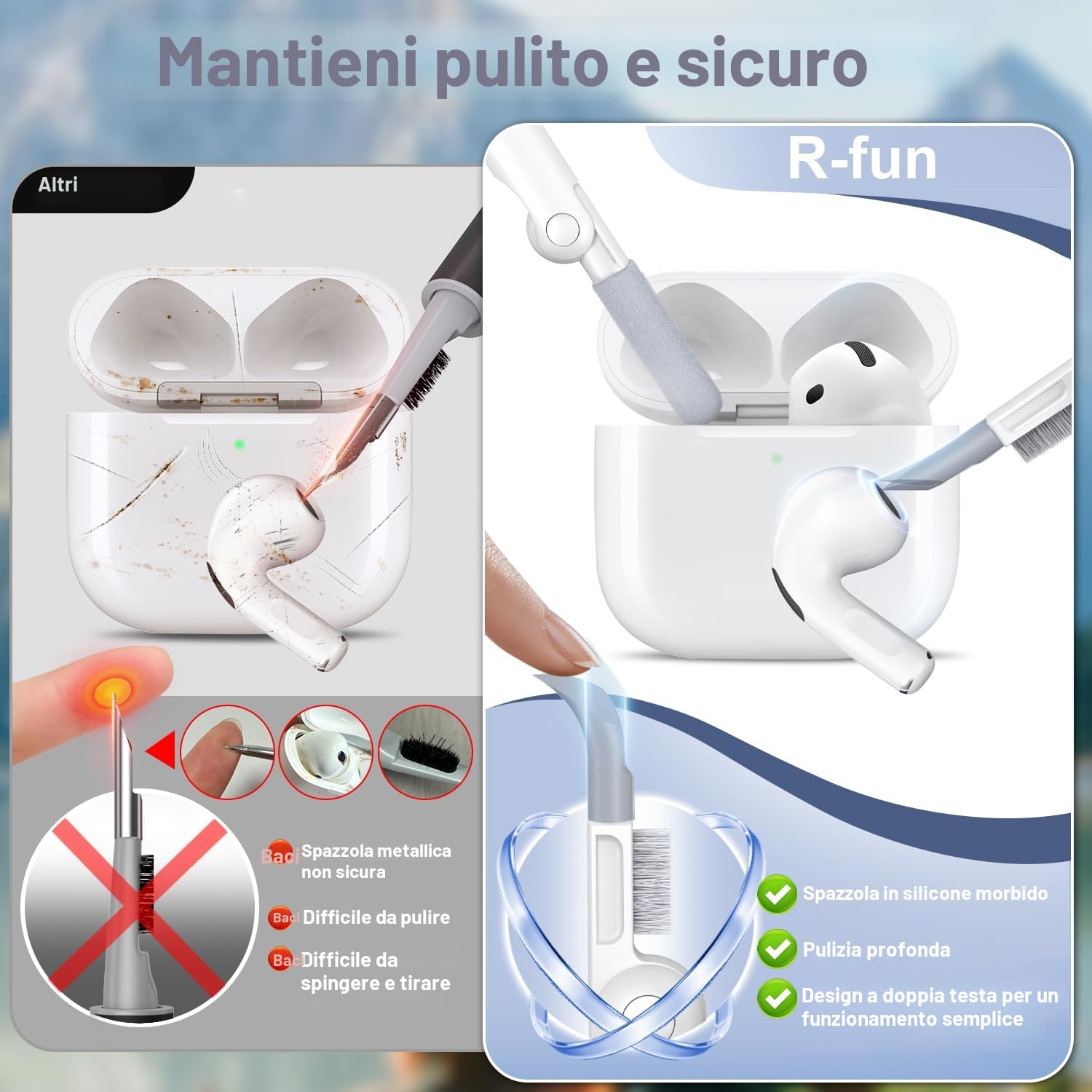 R-fun Custodia per Airpods 4, custodia morbida in silicone con portachiavi, copertura protettiva completa compatibile con Airpods 4th di Apple, Nero