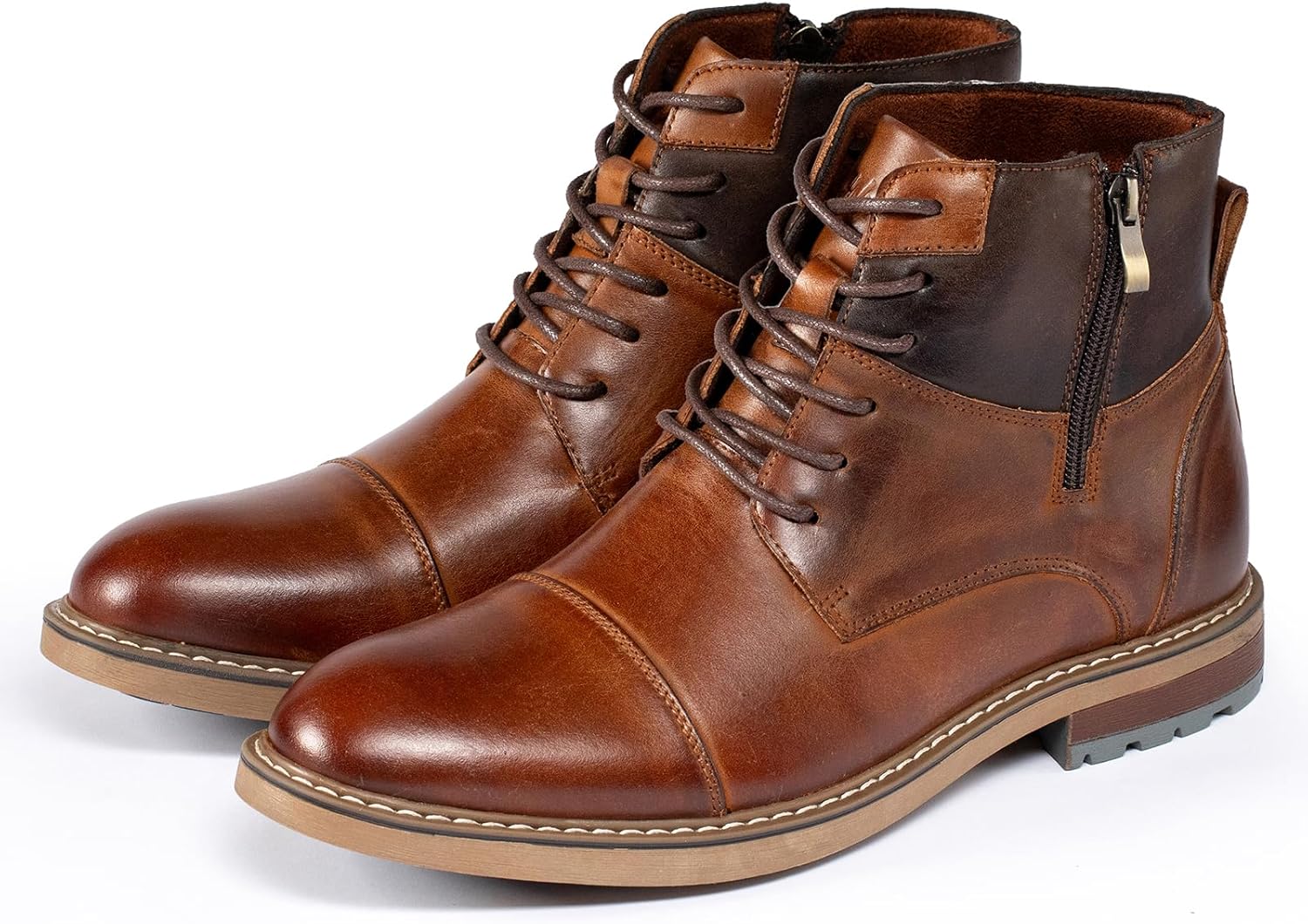 Holy dove Mens Oxford Leather Dress Boots Cap Toe Side Zip Fashion Mid Top Chukka Ankle Boots for Men 10 Polish Brown image 4 of 9 B0FGXRS83F