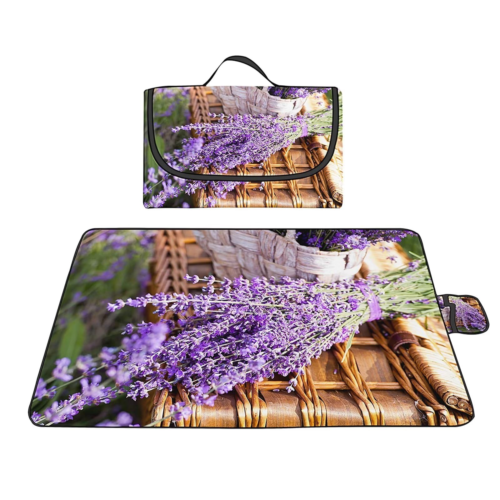 Couverture Pique-Nique 100x150cm,Lavande Grand Nappe Pique Nique Impermeable Lavable Tapis Picnic avec Poignée,Pliable Picnic Blanket Tapis de Plage Polyvalent pour Barbecue,Pique,Randonnée,Voyages