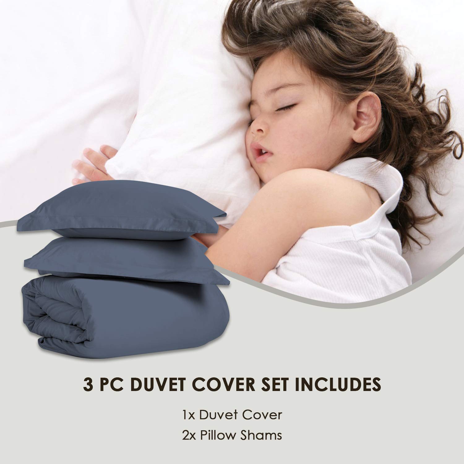 Pizuna Pure Combed Cotton Double Duvet Cover Set Dark Blue - Image 4