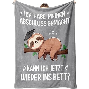 Bachelor Gift Cuddly Blanket Gifts for Passing Exam Graduation Gifts Master Graduation Gift Gift Doctorate Sloth with Graduation Hat Grey 50 x 60