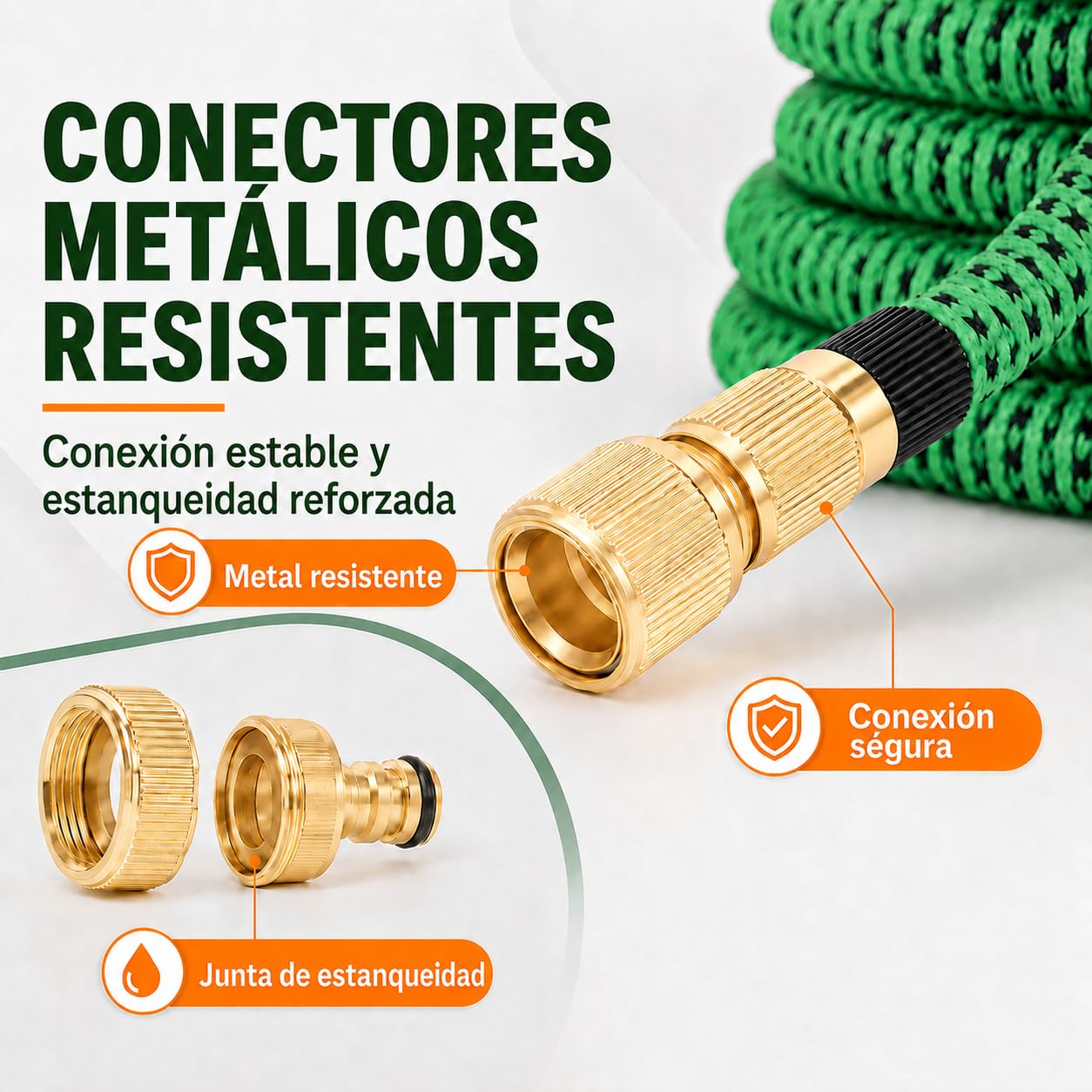 Manguera Extensible 22.5M, Manguera Jardín Retráctil 10 Modos, Manguera Agua TPE Reforzado 2500D, Conector Metal, para Jardín Mediano, Lavado Coche Terraza (7.5M a 22.5M)