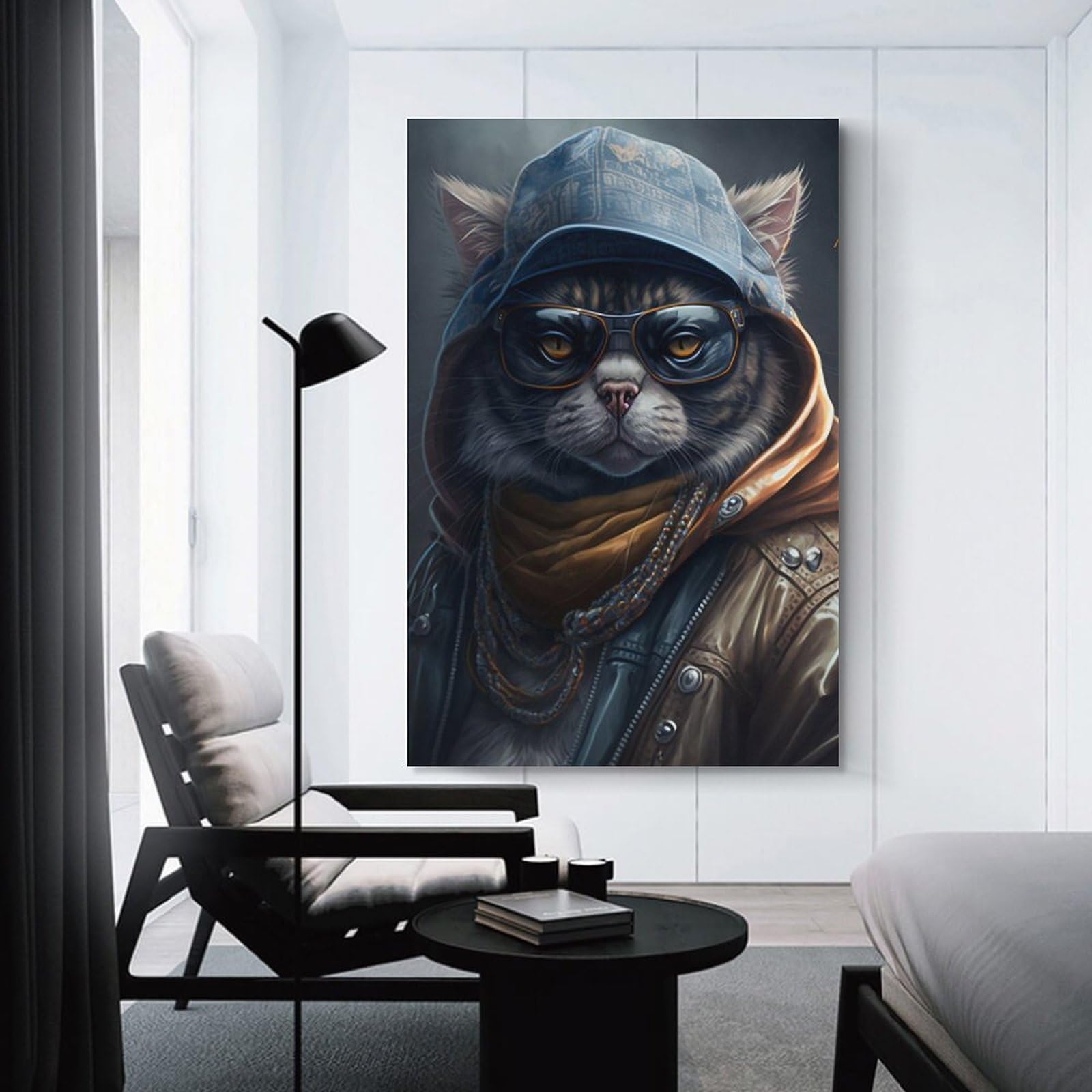 Junmoney Unframe-Rapper Cat With Glasses Rapper Cat With Glasses Decorative Wall Artwork, 08X12inch(20X30cm), For Hallway, Lounge Or Guest Room, Decorative Present For New Homes