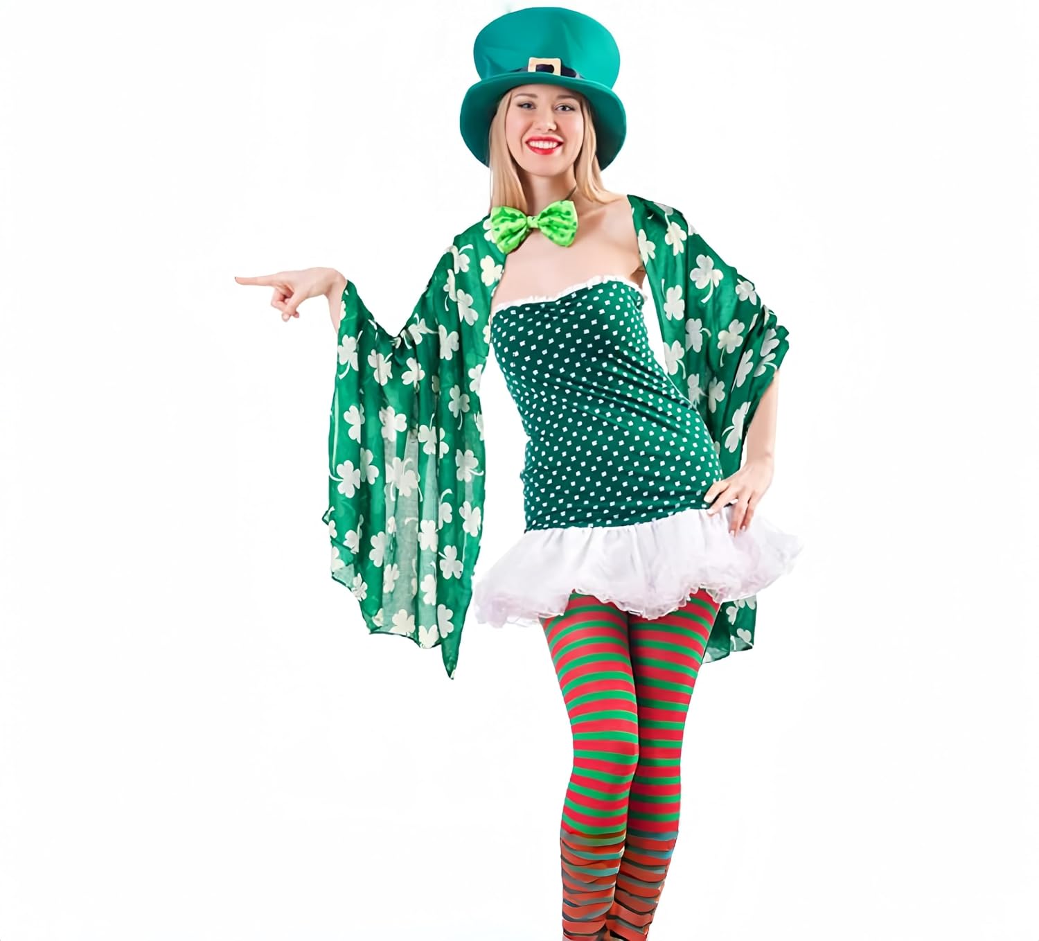 St. Patrick's Day Shamrock Scarf Irish Clover Scarf White Green Scarf Shamrock Patterns Satin Scarf (B)