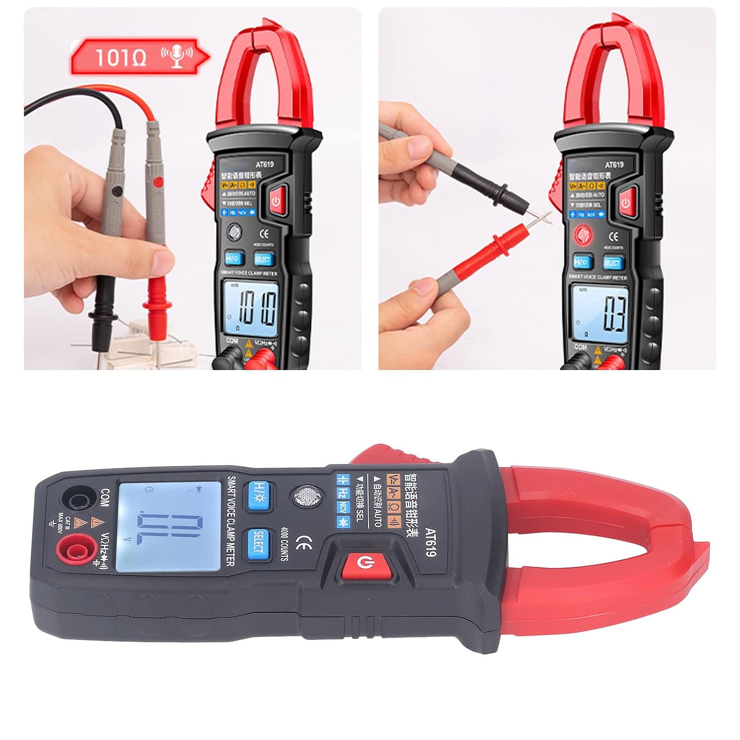 Digital Clamp Meter Automatic Intelligent Voice Announcement ABS Red Multi Tester for Circuit