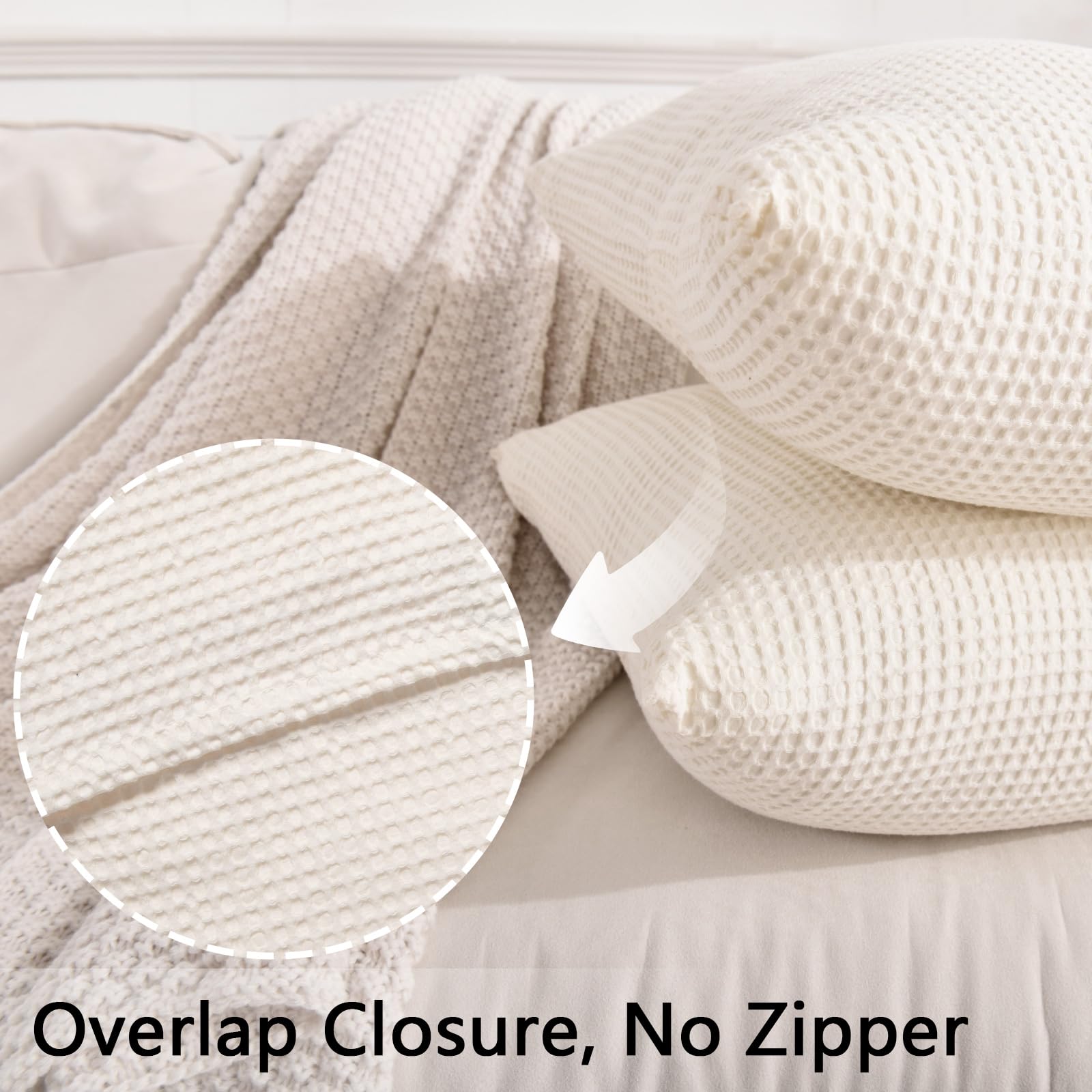 NEXHOME PRO Lot De 2 Housses De Coussin Gaufrées 100 % Coton Bio – 66 X 66 Cm – Décoration D'intérieur Pour Lit, Canapé, Voiture, Coussin Non Inclus, Blanc Et Beige