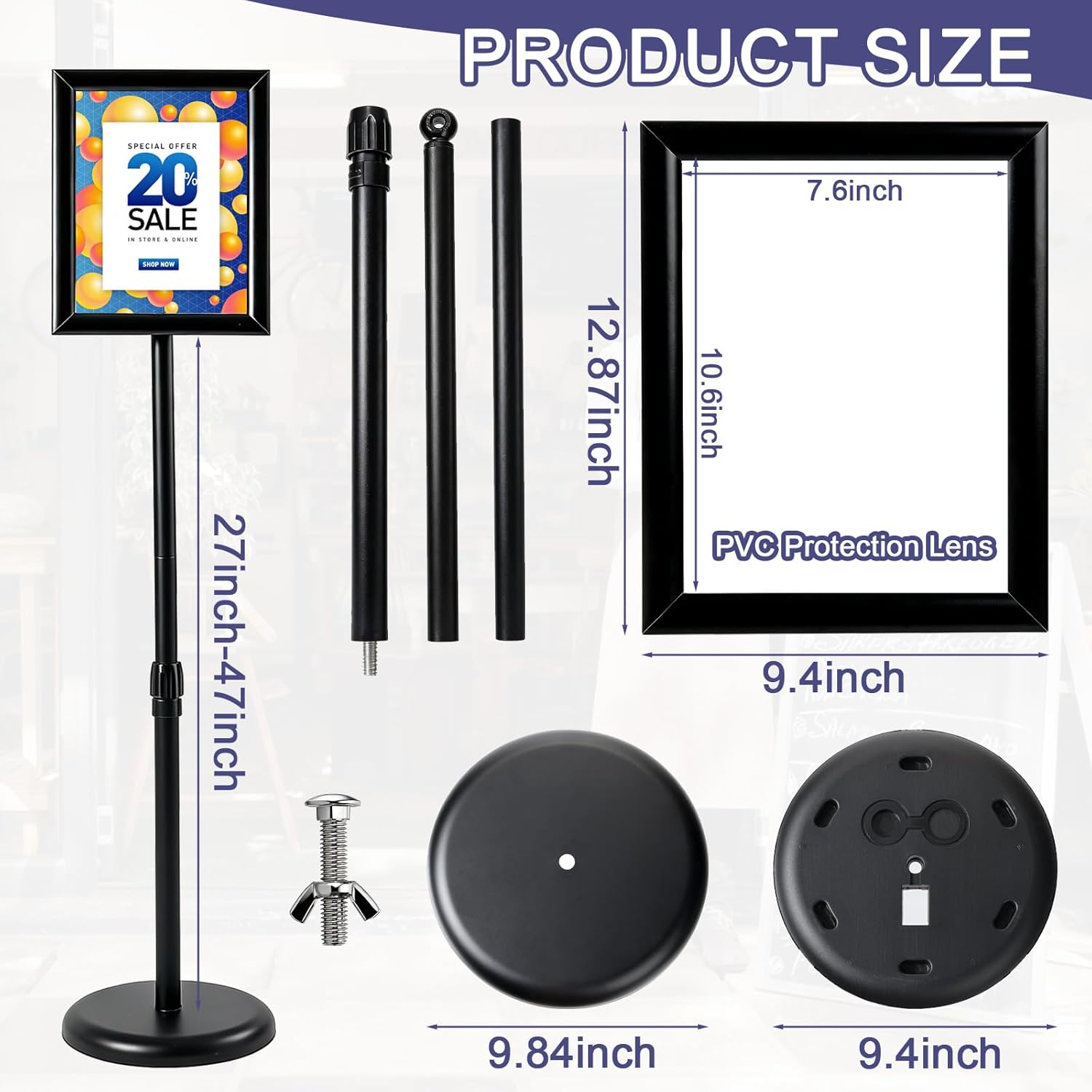 Ysglory Sign Holder Stand for Display 8.5x11 Inch Floor Standing Sign Heavy-Duty Pedestal Poster Stand Adjustable Snap-Open Signage Frame for Retail, Restaurant, Events - Image 3