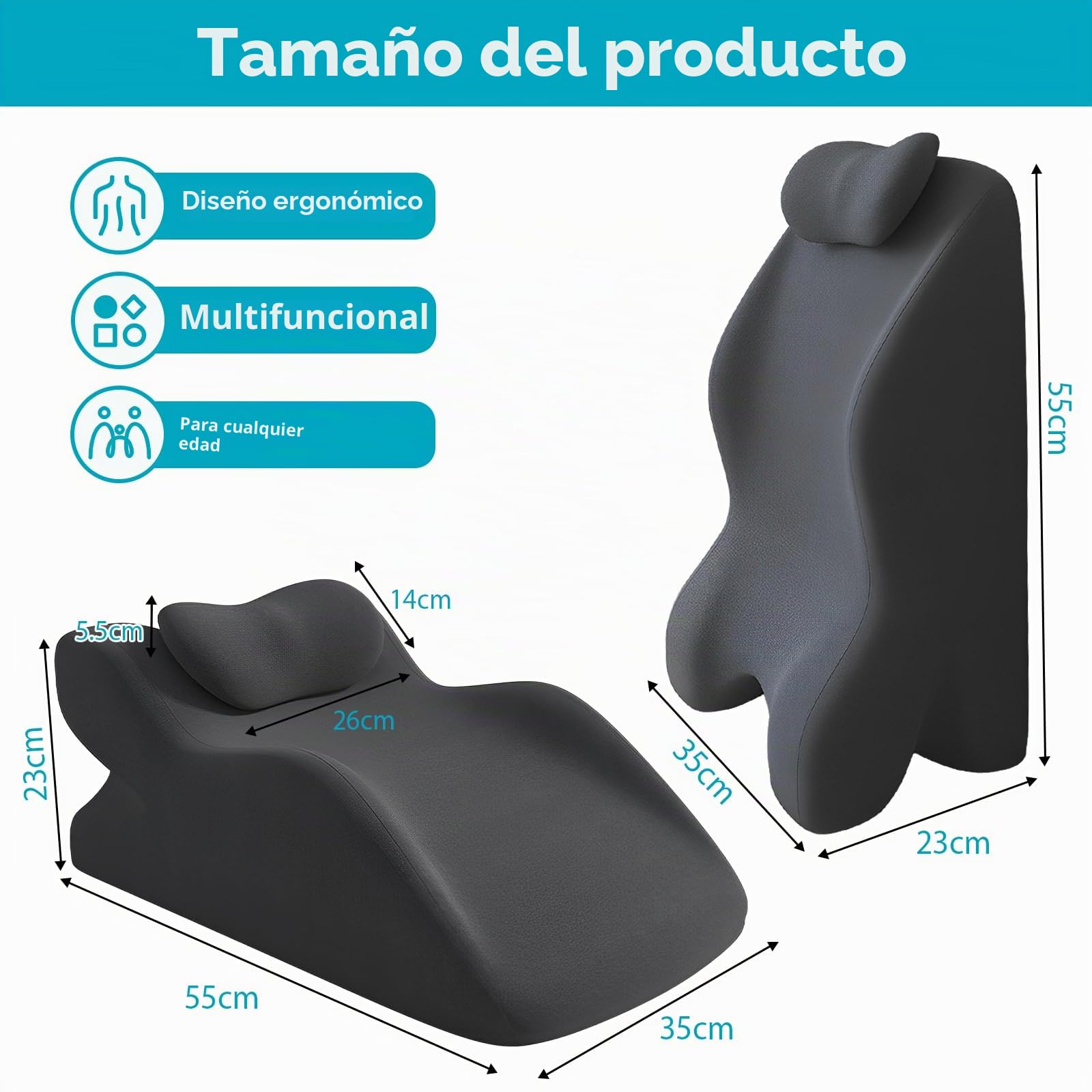 JAOGAUS Cojín de lectura para cama y sofá, cojín ergonómico para la espalda, cojín de cuña de espuma viscoelástica para espalda, cuello, almohada de apoyo para piernas con funda lavable para relajarse