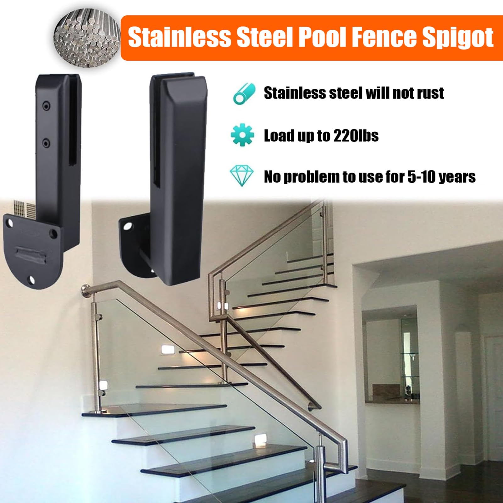 Morsetto in vetro a montaggio laterale in acciaio inox, resistente per recinzione piscina e ringhiera del balcone, vetro da 8-13 mm con perni di sicurezza e rondelle in gomma