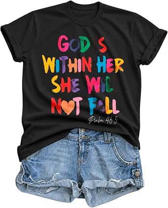 Sulayesh Christian Shirts for Women Jesus God is Within Her Tshirt Faith Inspirational Bible Verse Religious Graphic Tee Tops