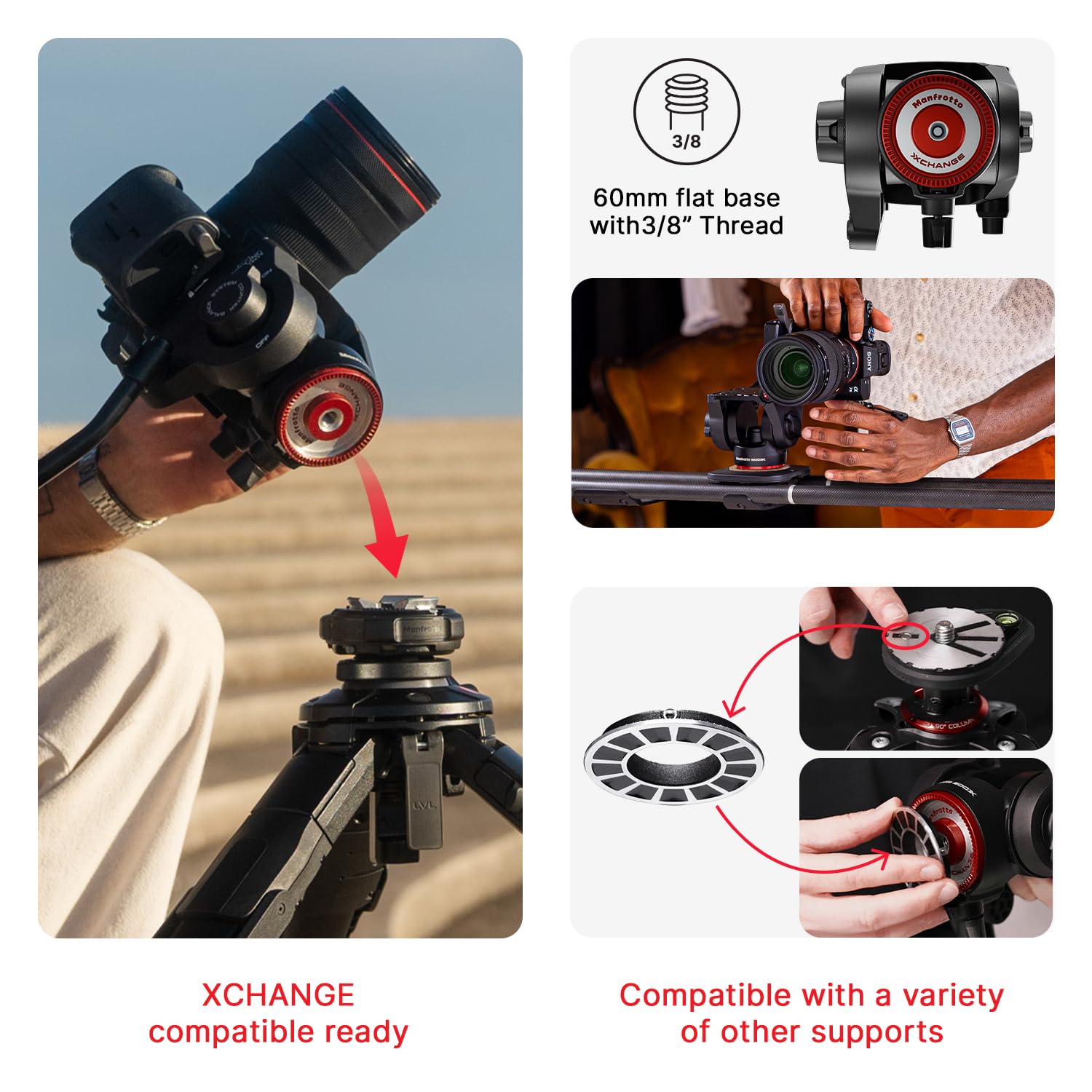 Manfrotto 500X Fluid‑Videokopf für Spiegellose Kameras, 5 Kg Traglast, Flachbasis, Schnellwechsel‑Schiebeplatte, Hoch‑/Querformat, Ideal für Creator & Social Video