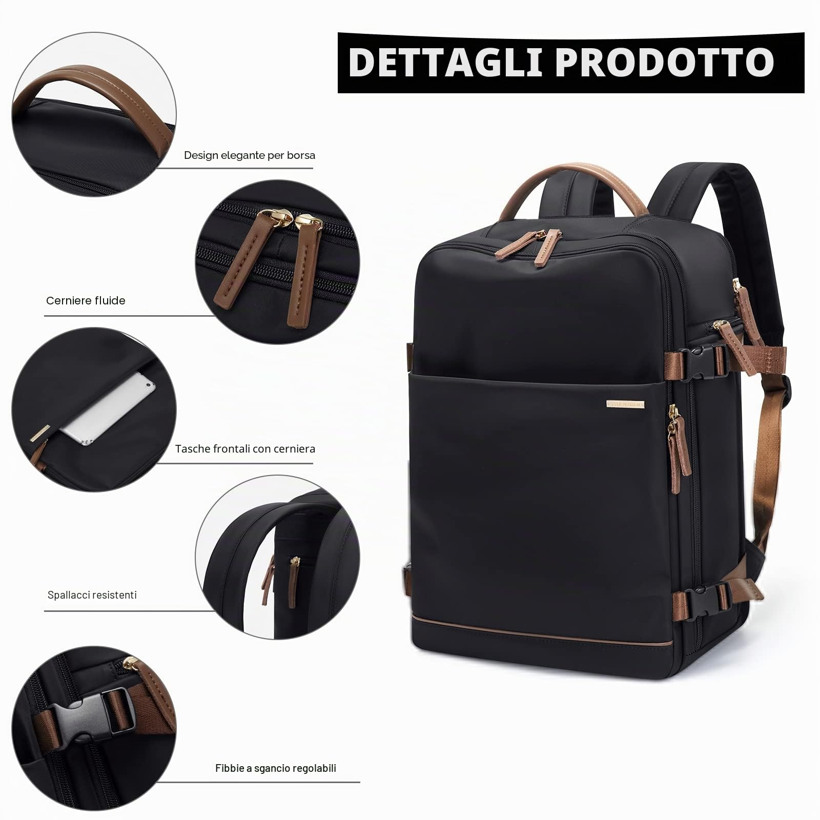 GOLF SUPAGS Zaino per Laptop con Scomparto per Laptop Separato Adatto a Notebook da 15,6 Pollici Borsa per Computer di Grande Capacità per Zaini da Lavoro e da Viaggio per Università da Donna (Nero)