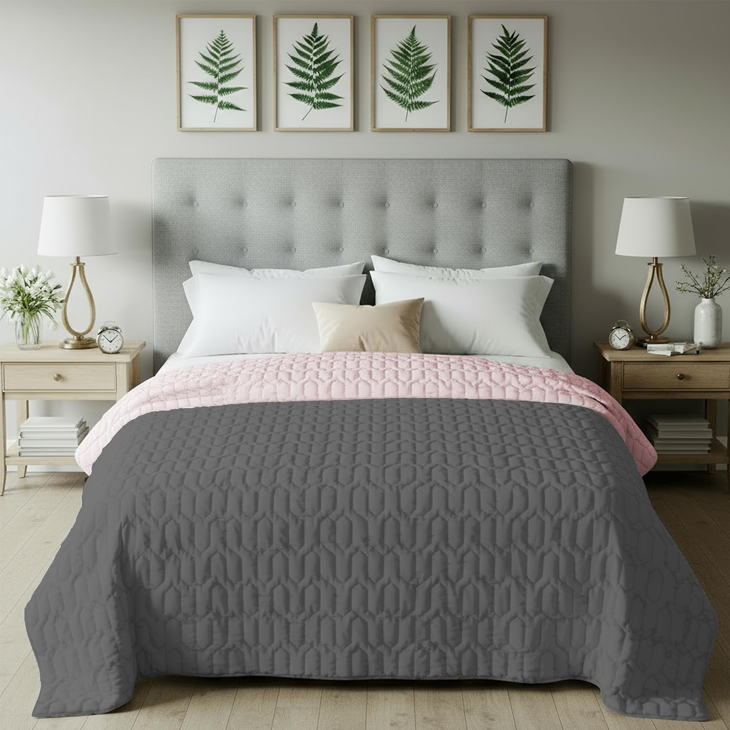 Urban Space Ultra Soft Quilted Winter Solid Comforters for Double Bed | 200 GSM | Fluffy Microfibre Reversible Solid AC Blanket/Duvet for Luxury (Grey & Rose - 88 X 95 Inches or 225 cm X 240 cm)-image-35