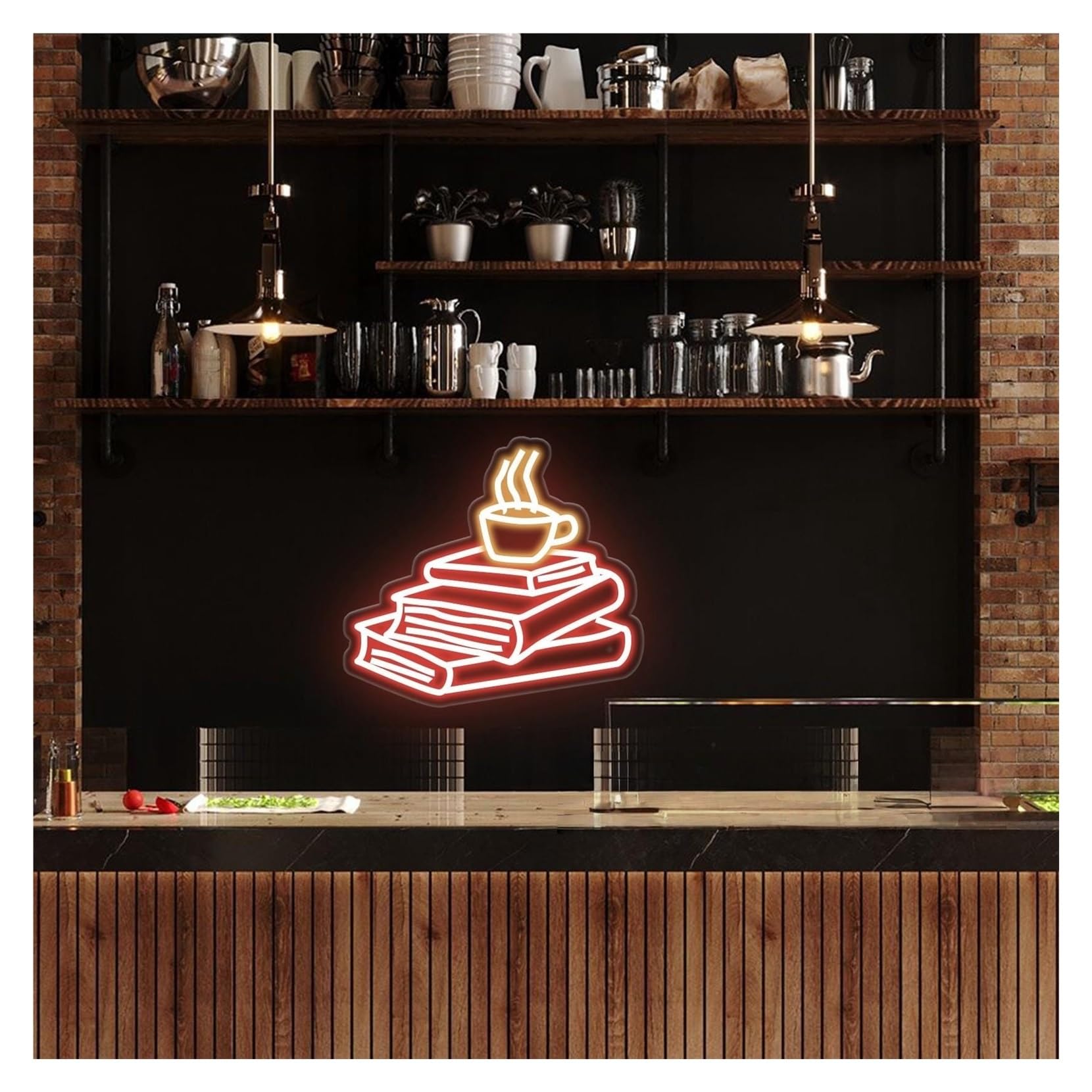 RONGCH Hanging Art Signs Coffee and Books Neon Sign,Suitable for Cafe Reading Nook Wall Decor with Dimmable 36cmx40cm(D)