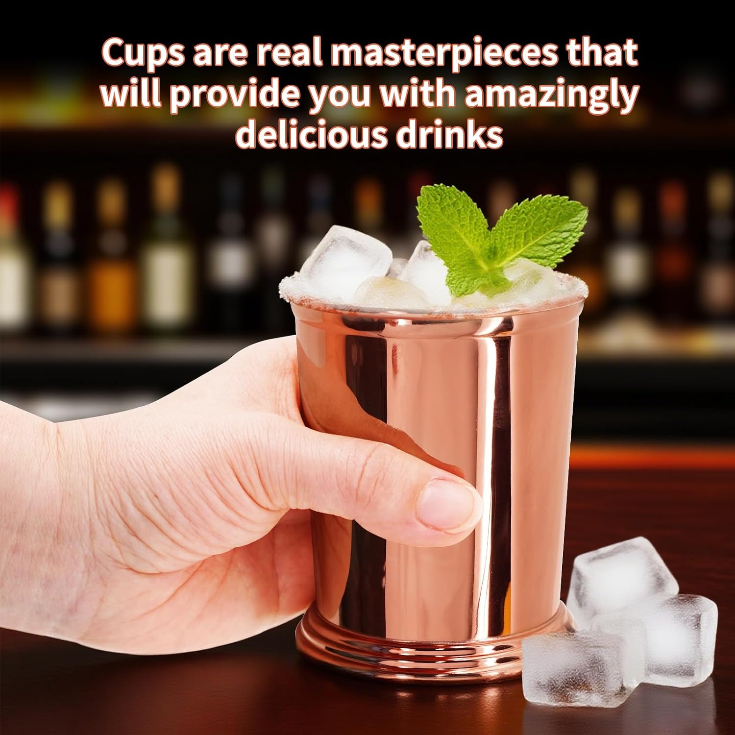 1Pc Heavy base Mint Julep Cups, 12 oz Stainless Steel Glasses with Straws for Party Bar Home Restaurant, Classic Metal Cocktail Glasses for Beer Juice Beverage (1, Rose Gold)
