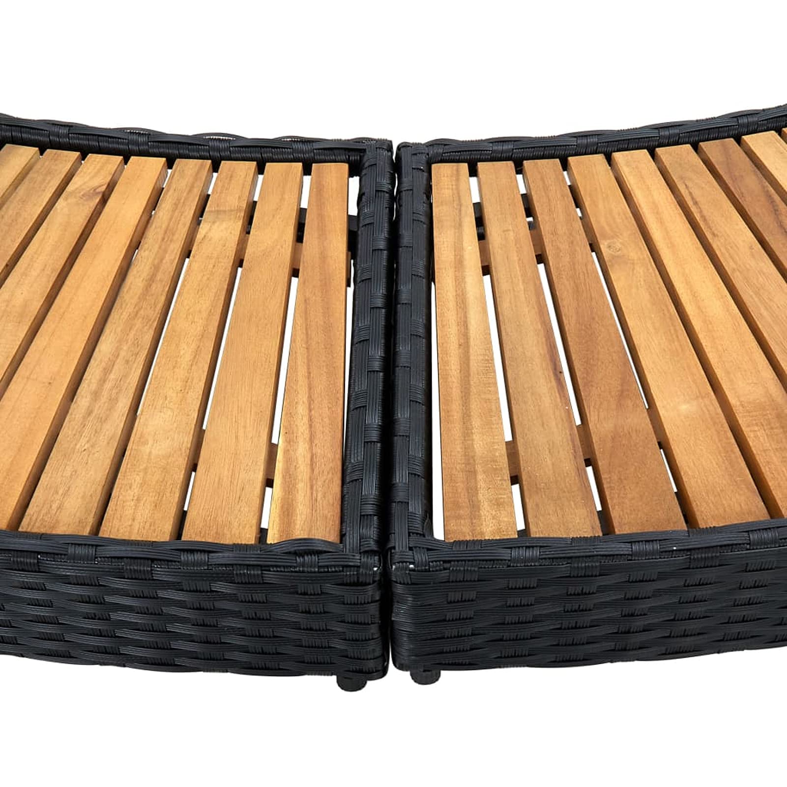 JUDYY Umrandung, Poolumrandung Rund, Pool Verkleidung, Outdoor Umrandung, Schwarz Poly Rattan und Akazienholz