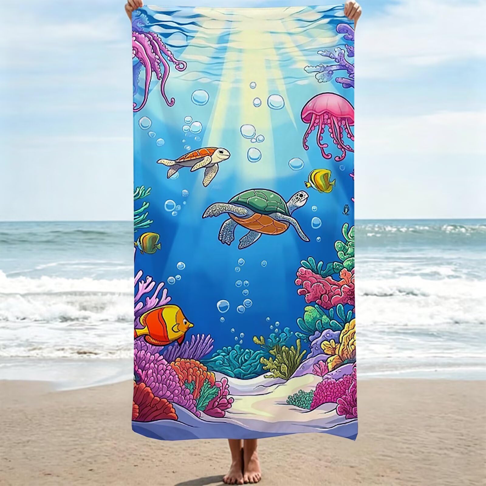 Serviette de bain séchage rapide grande taille bleu anti-sable léger