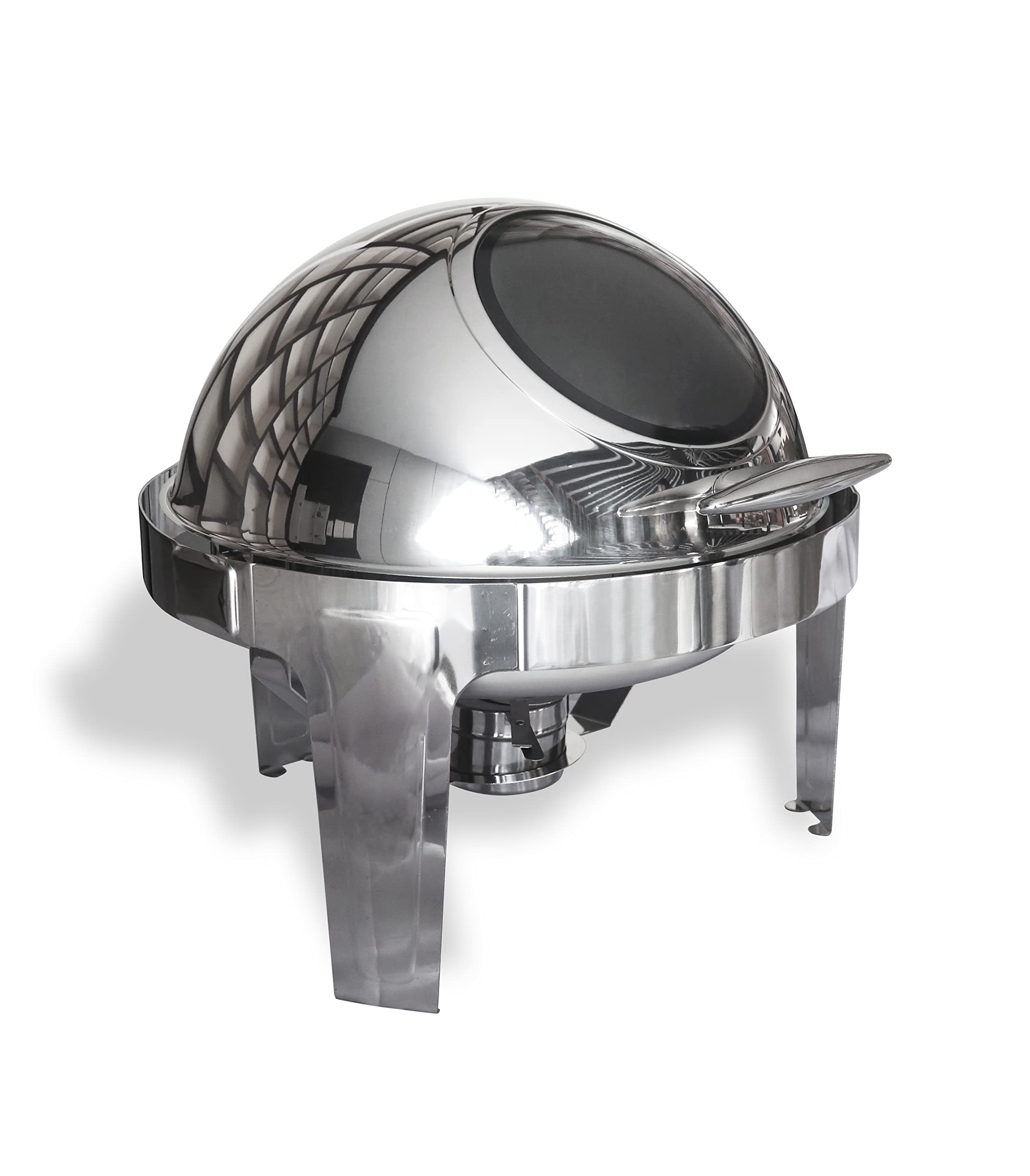 Malabar Stainless Steel Chafing Dish with Roll Top, Round Chafing Dish Set with Food/Water Pan and Fuel Holders, Mirror Finished Buffet Food Warmer (Transparent Lid)