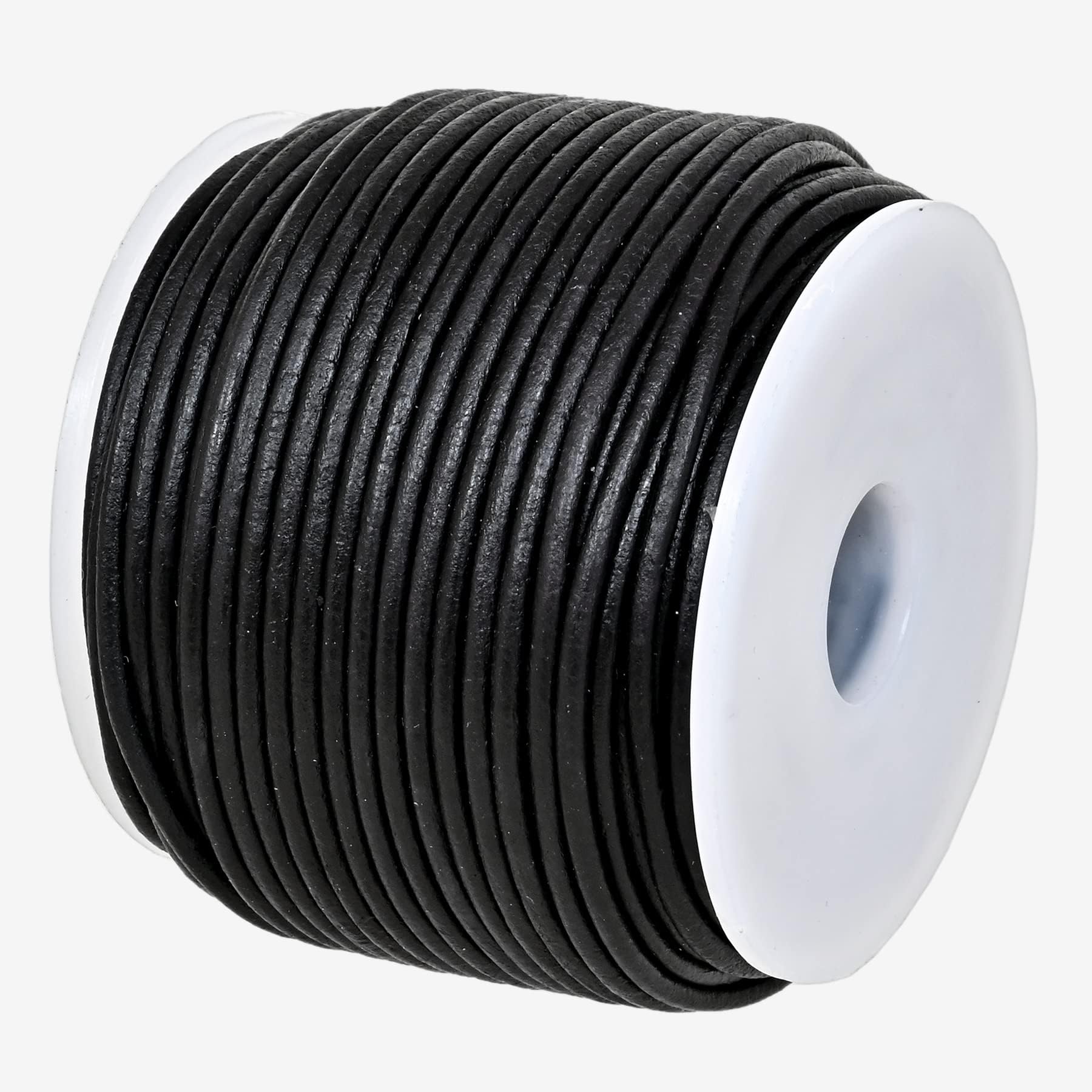 Real/Genuine Round Leather String Cord for Necklace, Bracelets, Jewellery, Braiding (1.5mm, Black Distressed)