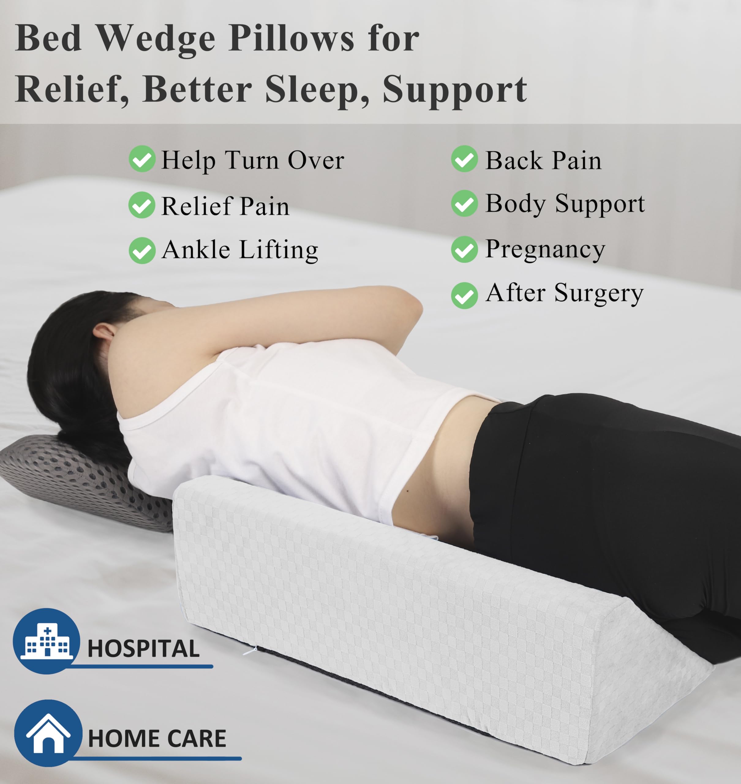 Almohada de cuña para cama para dormir de lado, almohada triangular de posicionamiento corporal adecuada para embarazo y cirugía, evita dolores de cama para soporte de piernas y espalda con
