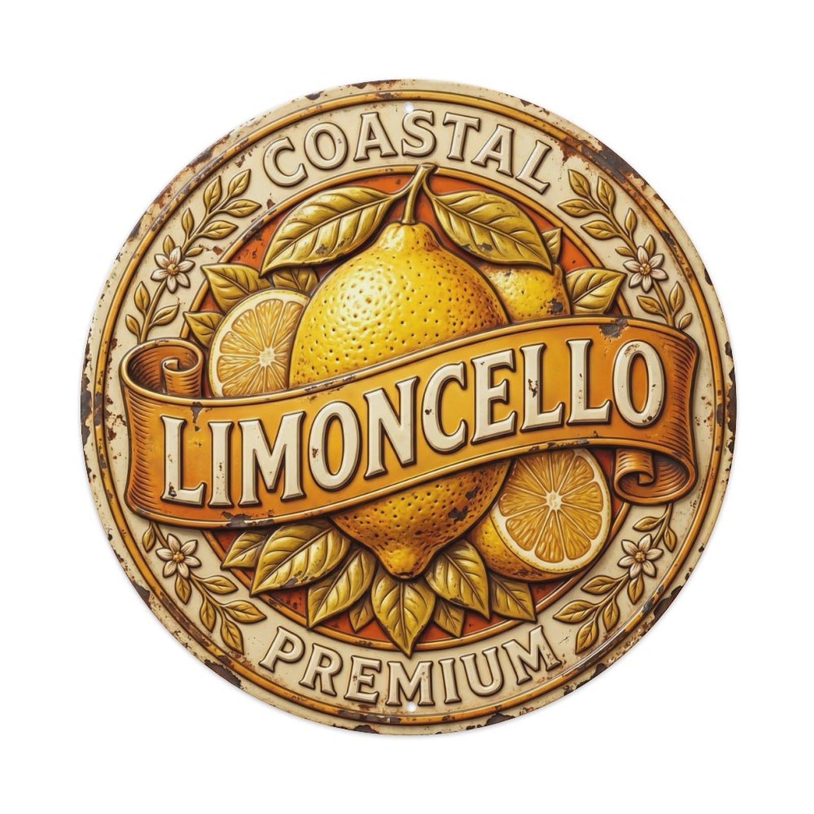 Coastal Liqueur Emblem Limoncello Vintage Metal Tin Sign Plaque Wall Decor for Cafe, Club, Garden Round Metal Poster 8x8Inch