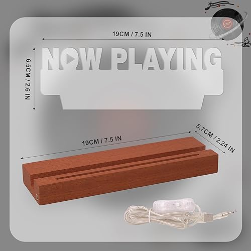 Miniatura 7 de Now Playing - Soporte para discos de vinilo, decoración de exhibición, base de madera LED con luces blancas cálidas suaves, regalos de