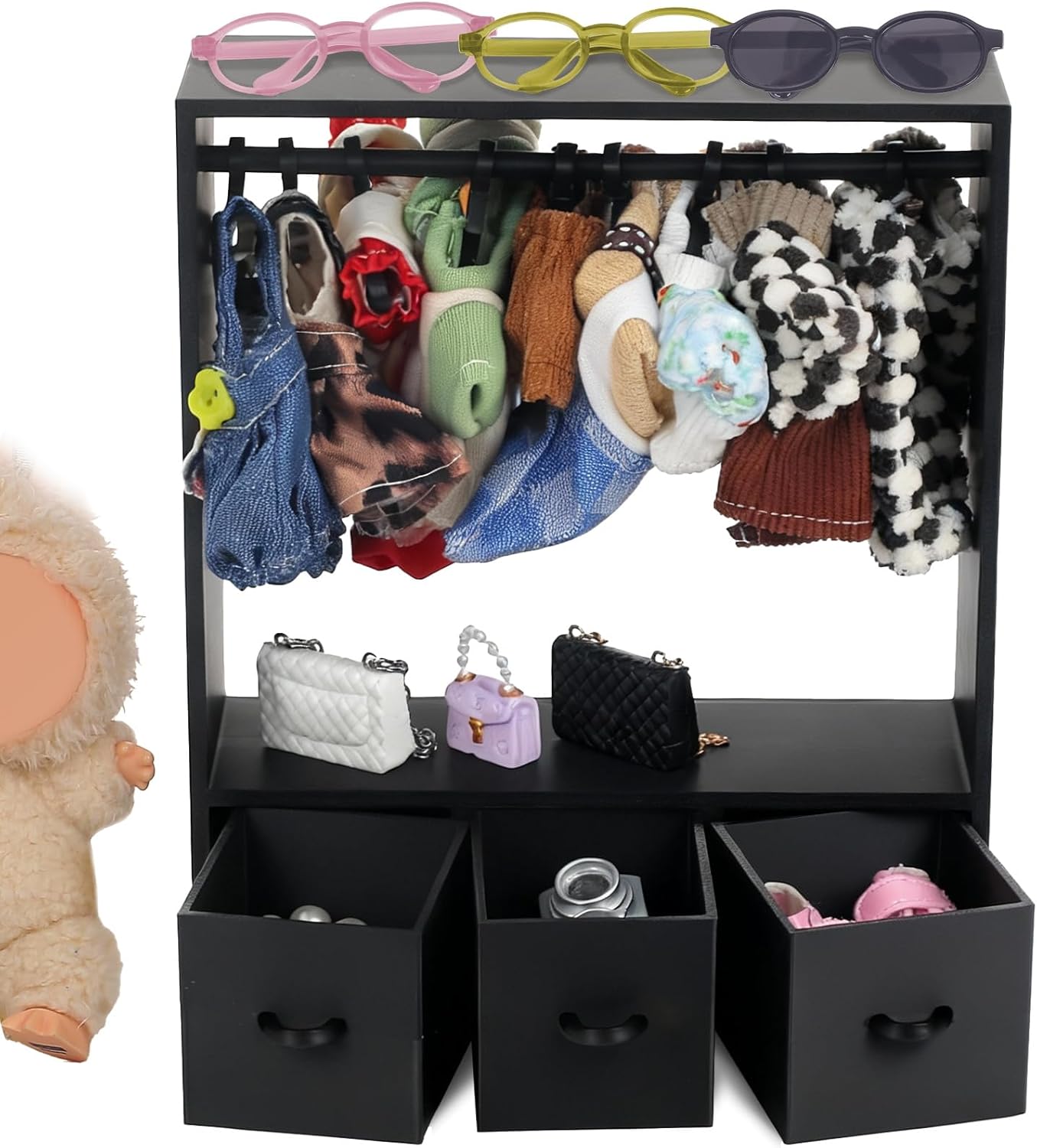 Use for Labubu Doll Clothes Storage Wardrobe Closet,Compatible with American Doll Storage Organizer