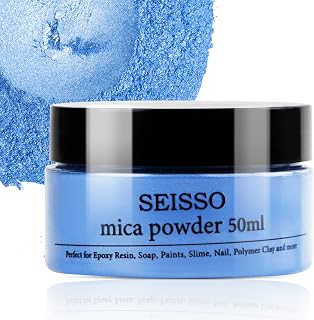 Blue Mica Powder, SEISSO Mica Powder for Epoxy Resin 1.76 oz /50g, Powdered Pigment for Soap Making, Candle Making, Slime, Nail Polish, Cosmetics Grade for Lip Gloss, Craft Projects
