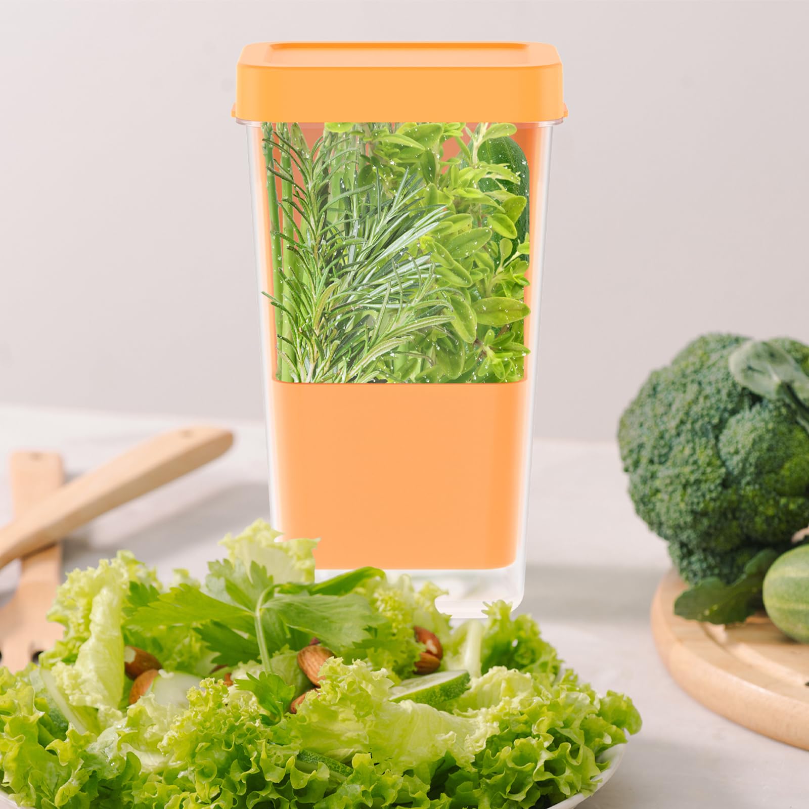 Ghshanog Orange Herb Keeper For Refrigerator,Fresh Cut Herb Saver, Clear Storage Container For Cilantro Parsley Thyme Mint Asparagus,13X10.5x23cm Preserver Keeps Cilantro Greens Fresh For 2-3 Weeks(Orange)