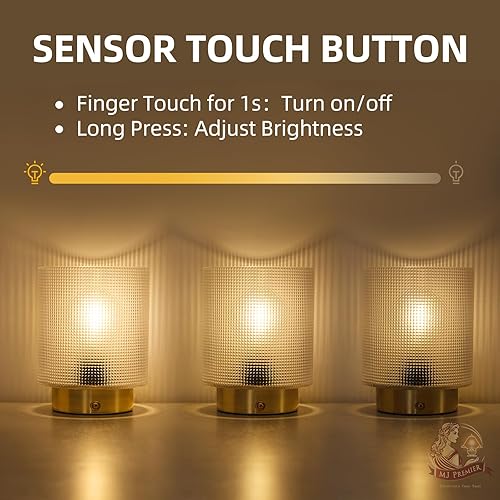 Miniatura 4 de MJ PREMIER Lámpara recargable inalámbrica, lámpara de cristal con pilas para corte de energía, lámparas de noche táctiles portátiles de brillo