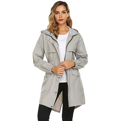 Avoogue Womens Raincoat Waterproof Rain Jacket Lightweight Packable Hooded Rain Coat Outdoor Active Pocket Windbreaker