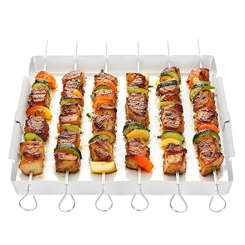 Stainless Steel BBQ Shish Kabob Set, Foldable Grill Rack with