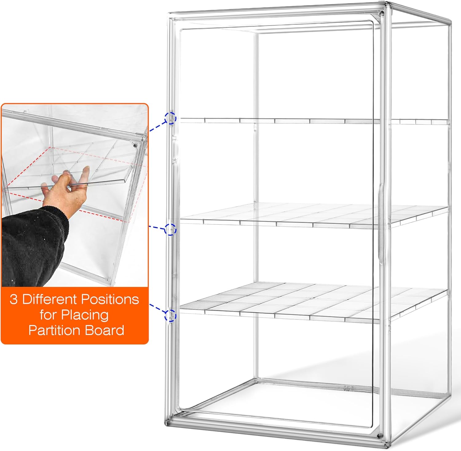 23.6'' Tall Handbag Organizer Giant Acrylic Display Case with Divider,13.8'' x 12.2'' x 23.6'' Clear Display Cases for Collectibles Figures Doll, Dustproof Big Showcase for Long Boot, Tall Model