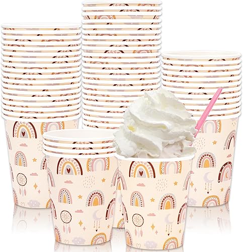 50 vasos de papel bohemios de 9 onzas, vasos de café desechables de arco iris, vasos de papel bohemios, tazas de fiesta boho para bebidas frías y