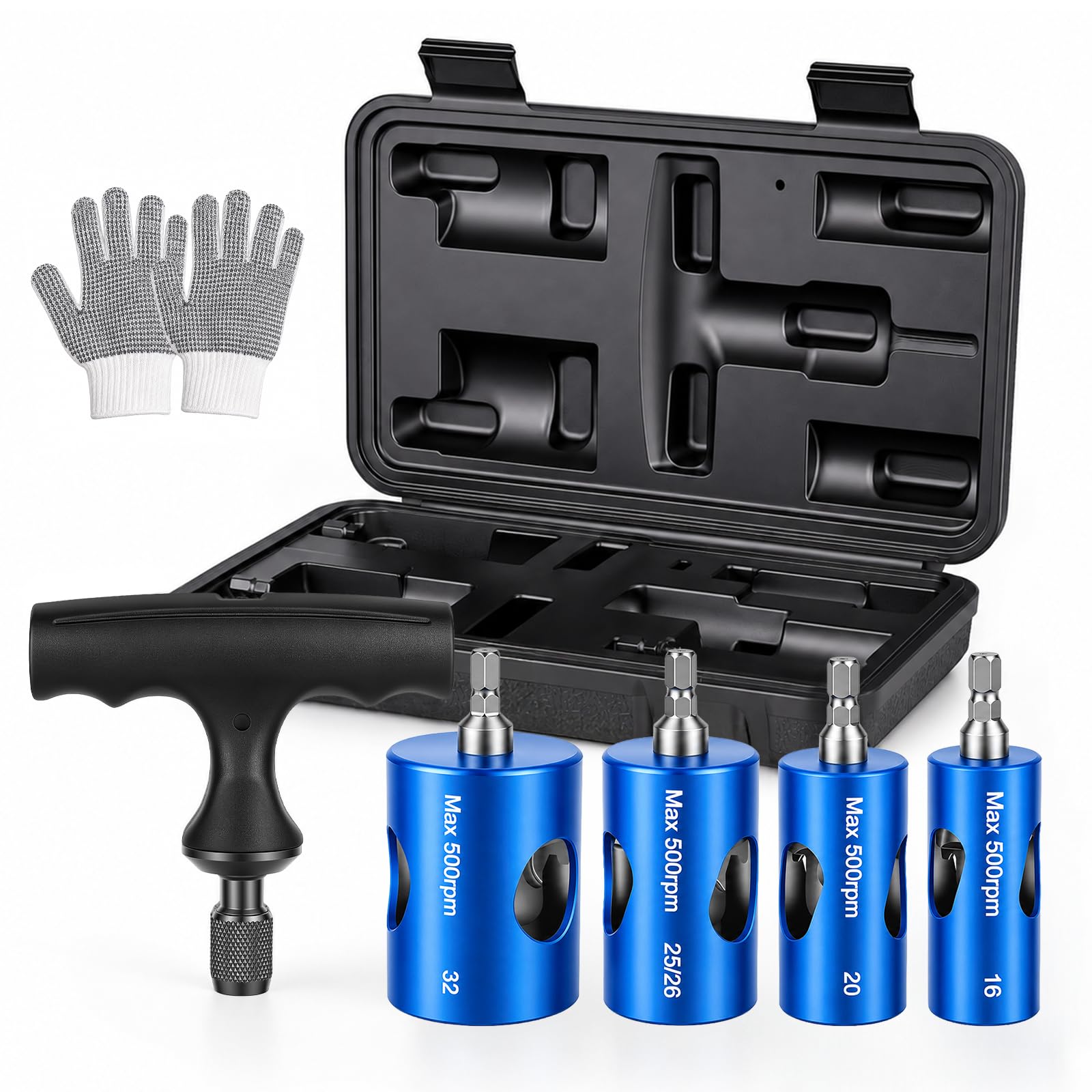 Kit Pro Escariador, Abocardador y Calibrador Multicapa Ø16-20-25/26-32 mm, Desbarbador para Taladro con 4 Cabezales, Mango y Maletín PEX PER