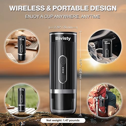 Miniatura 5 de Cafetera de café portátil para viajes, máquina de café de campamento, autocalentamiento eléctrico con USB-C, café molido compatible con Nespresso y