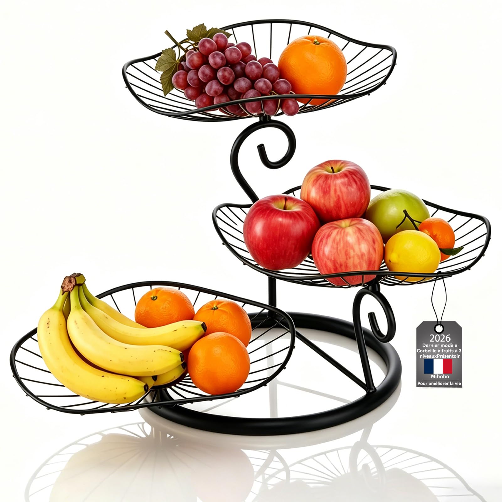corbeille à fruits en métal à 3 étages